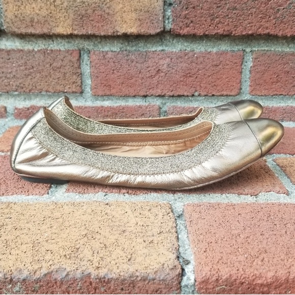 Ann Taylor Bronze Gold Metallic Leather Cap Toe Ballet Flats - Picture 8 of 13